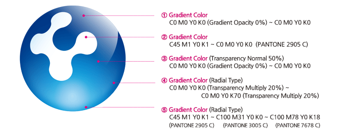 충남대학교 심벌마크 색상규정 이미지입니다. 자세한 설명은 하단을 참고하세요.