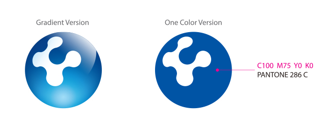 단도 색상규정 - Gradient Version 이미지와 One Color Version(C100 M75 Y0 K0 Pantone 286 C)이미지