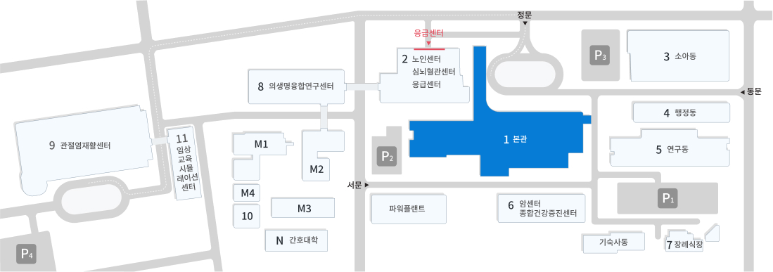 전체 지도 중 본관 위치가 하이라이트된 이미지